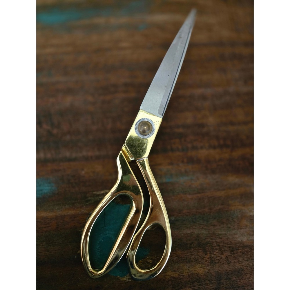 Vintage Gold Tone Fabric Shears Heavy Duty 9.5 Inch Sewing Tailor Scissors